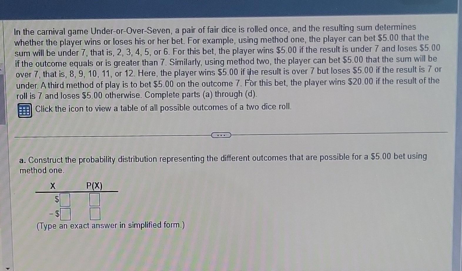 Solved In the carnival game Under-or-Over-Seven, a pair of | Chegg.com