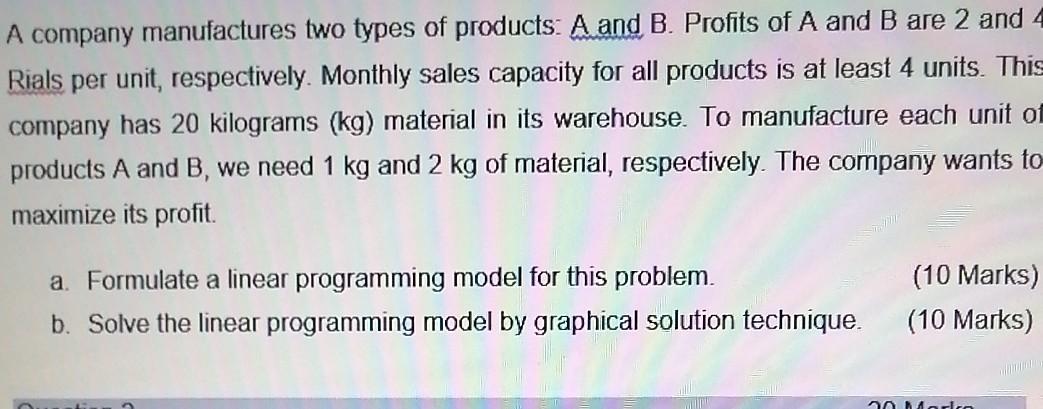 Solved A Company Manufactures Two Types Of Products: A And | Chegg.com