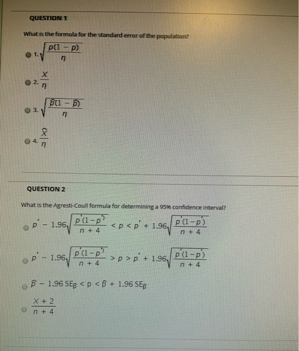 Solved QUESTION 1 What is the formula for the standard error | Chegg.com