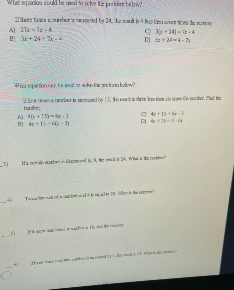 Solved What Equation Could Be Used To Solve The Problem B Chegg Com