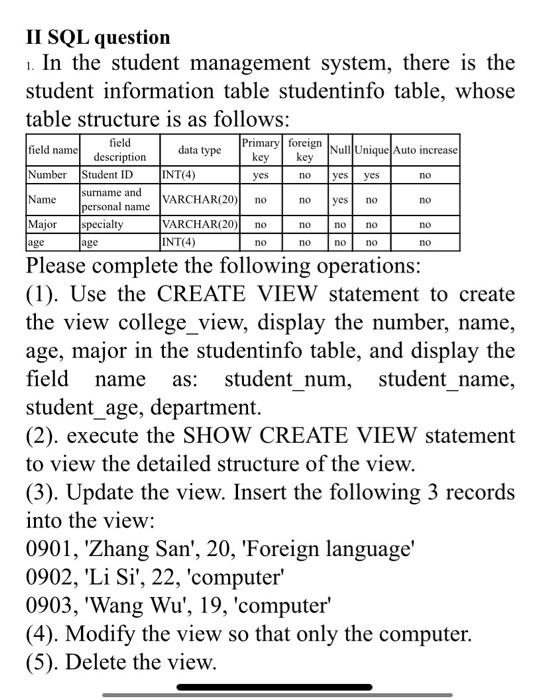 Solved II SQL question 1. In the student management system, | Chegg.com