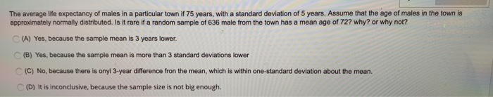 Solved The average life expectancy of males in a particular | Chegg.com