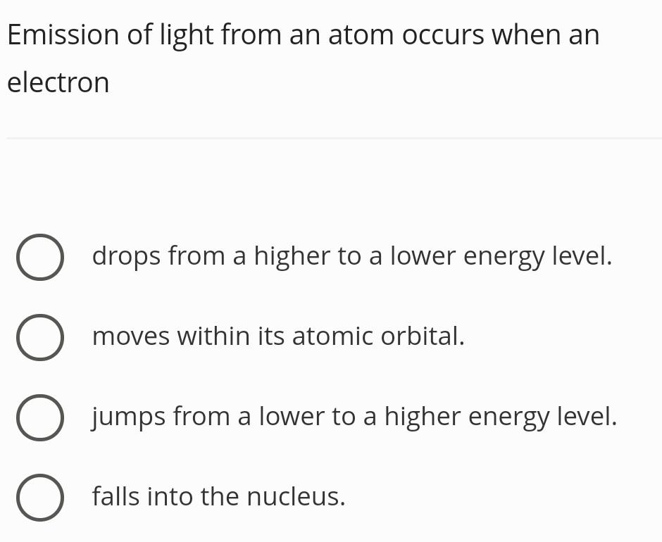 Solved Emission of light from an atom occurs when an