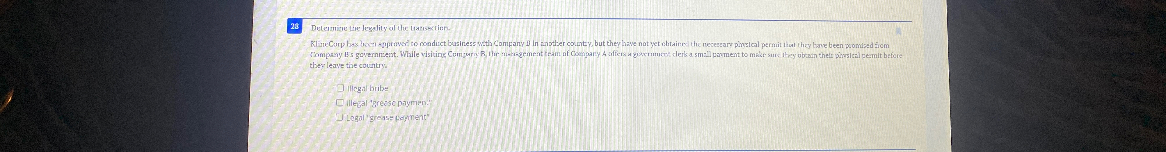 Solved Determine The Legality Of The TransactionKlineCorp | Chegg.com