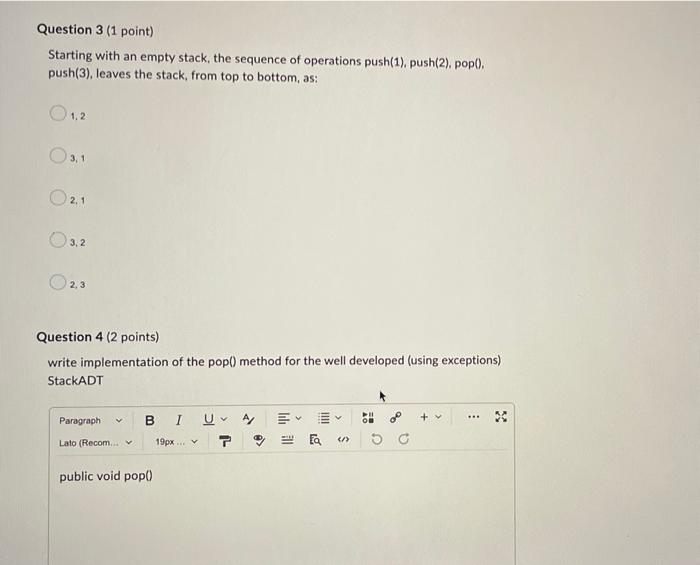 Solved Question 3 (1 point) Starting with an empty stack, | Chegg.com