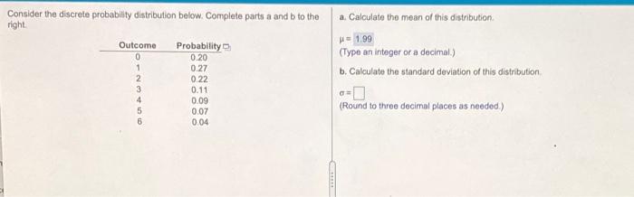 Solved Consider the discrete probability distribution below. | Chegg.com