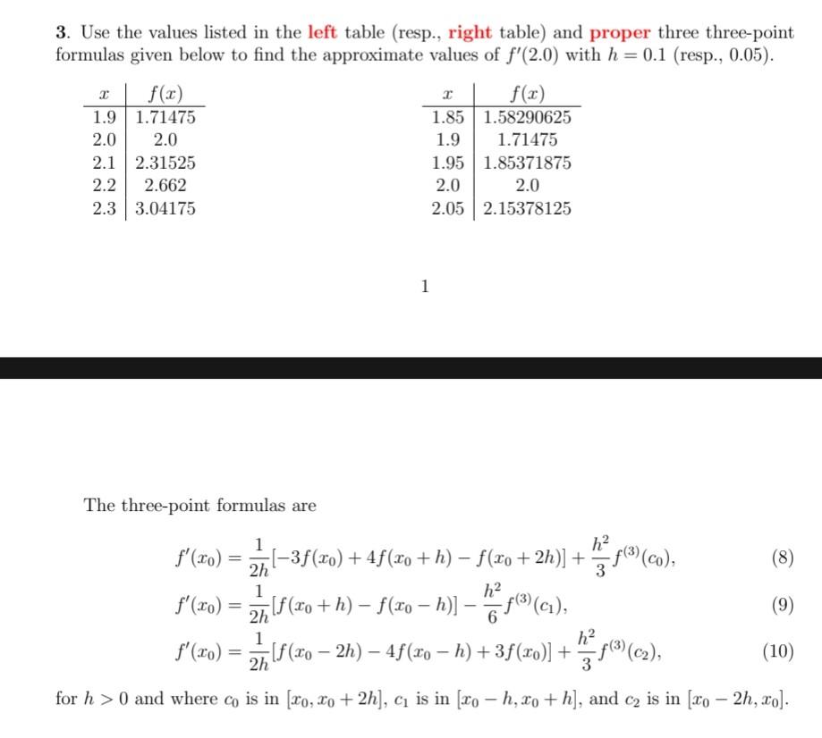 Solved 3. Use the values listed in the left table (resp., | Chegg.com
