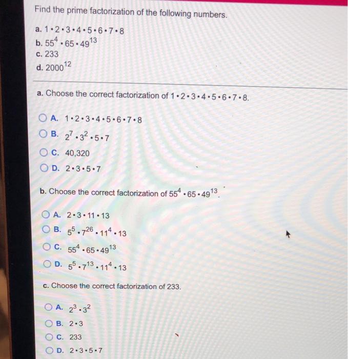 Solved Find the prime factorization of the following | Chegg.com