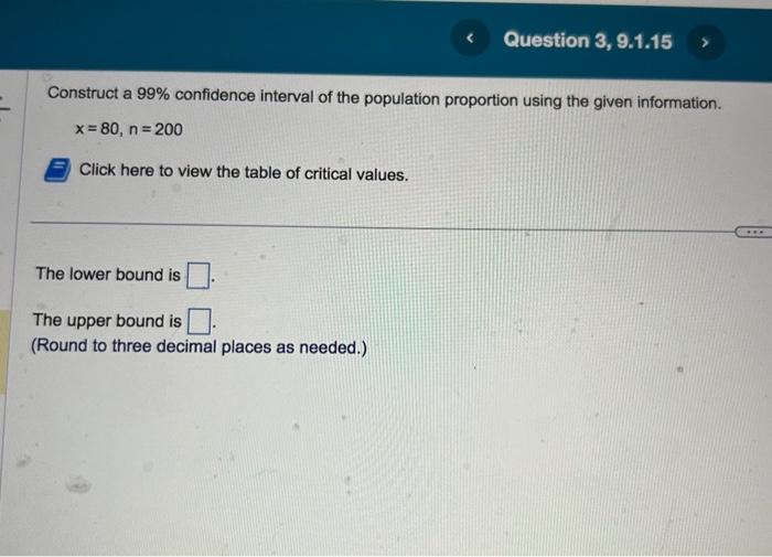 Solved Construct a 99% confidence interval of the population | Chegg.com