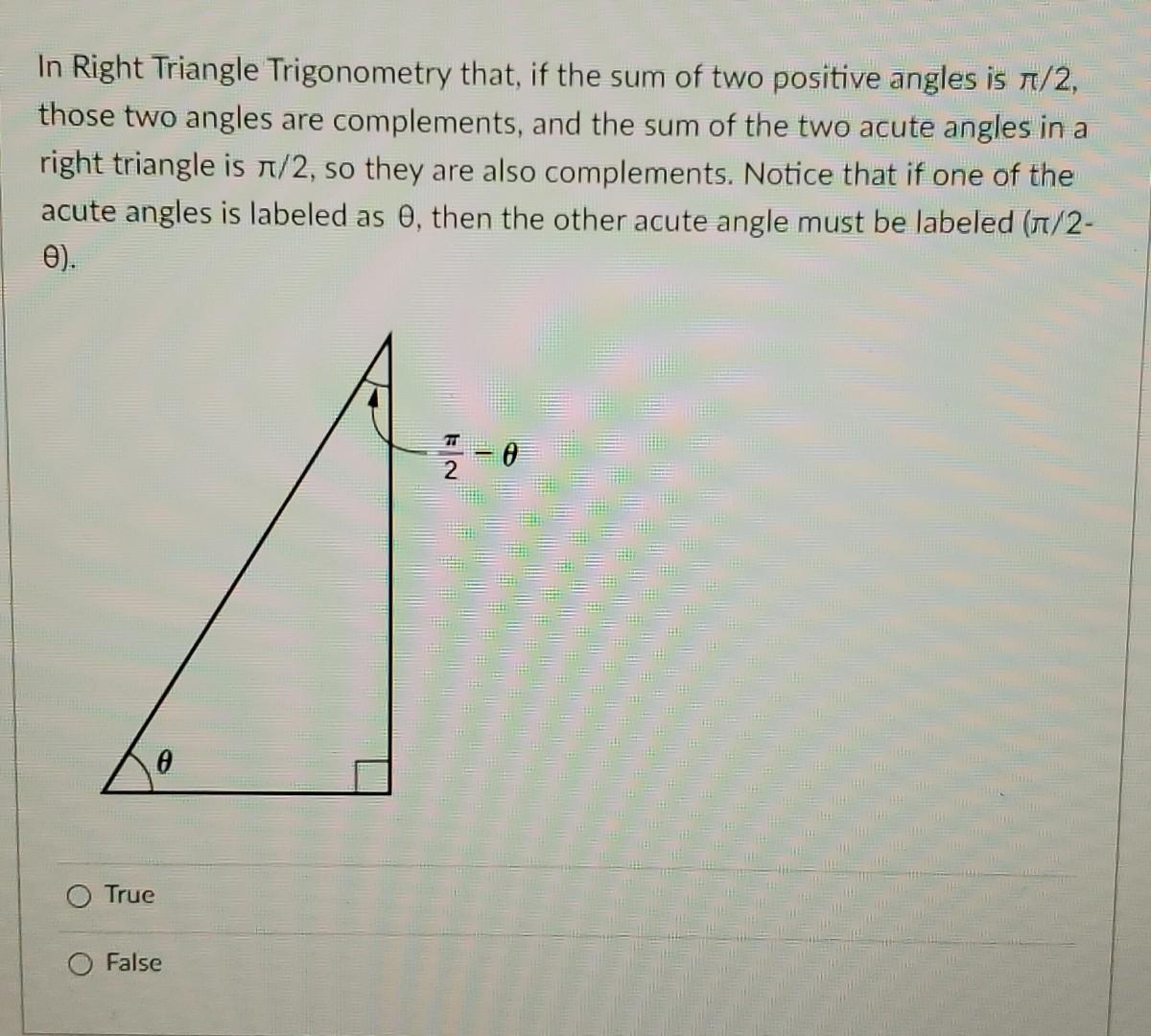 sum of the two non right angles in a right triangle