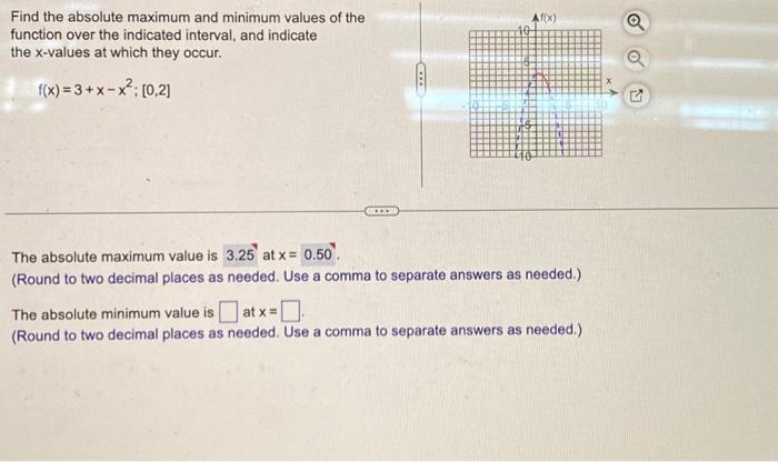 Solved Find the absolute maximum and minimum values of the | Chegg.com