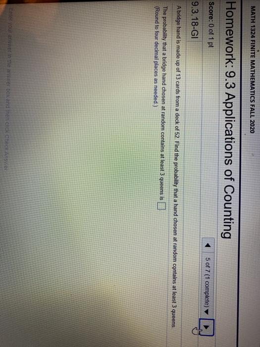 Solved MATH 1324 FINITE MATHEMATICS FALL 2020 Homework: 9.3 | Chegg.com