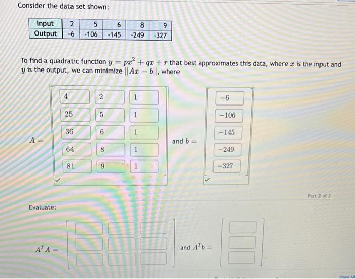 Solved Consider the data set shown: To find a quadratic | Chegg.com