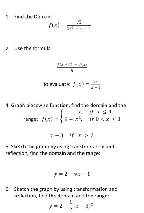 Solved 1 Find The Domain F X 2x2 X−1x 2 Use The Formula