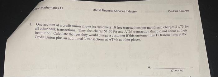 Solved ce Mathematics 11 Unit 6 Financial Services Industry | Chegg.com