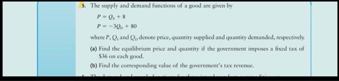 Solved 5. The supply and demand functions of a good are | Chegg.com