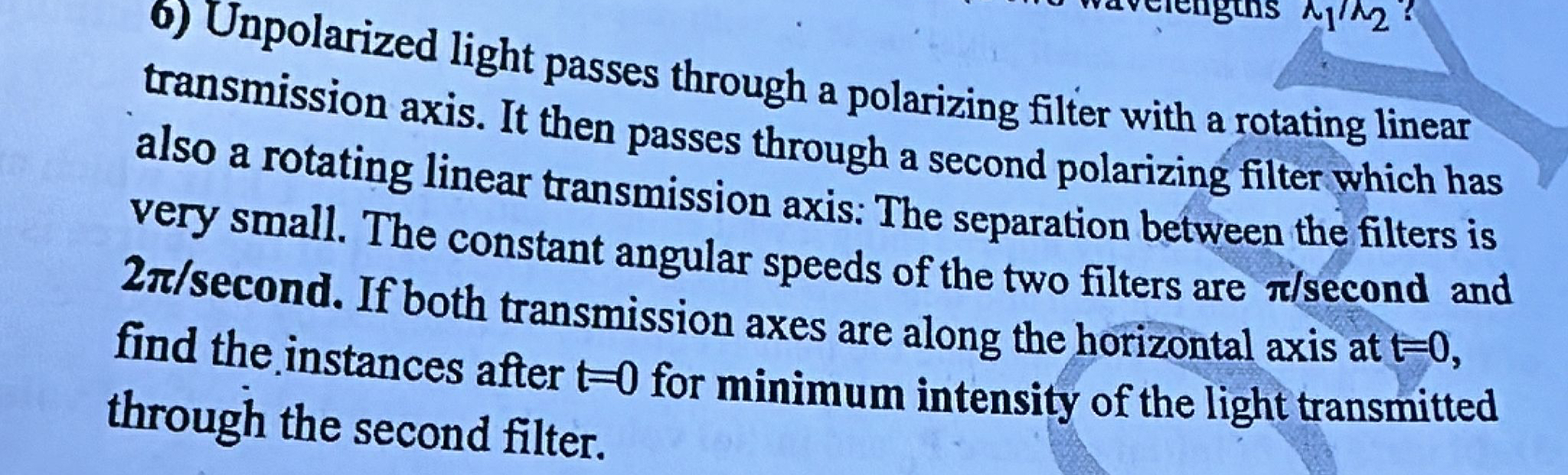 Solved Unpolarized light passes through a polarizing filter | Chegg.com