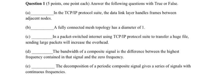 Solved Question 1 (5 points, one point each) Answer the | Chegg.com