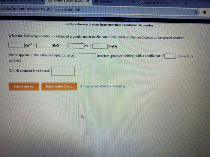 Solved Online teachin X Кsp Table lead sulfate formula X
