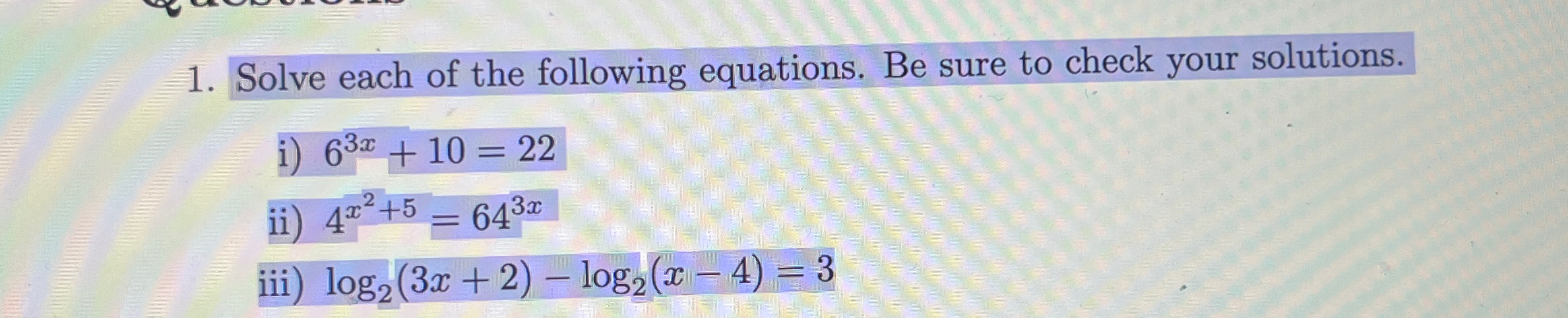 Solved Solve each of the following equations. Be sure to | Chegg.com