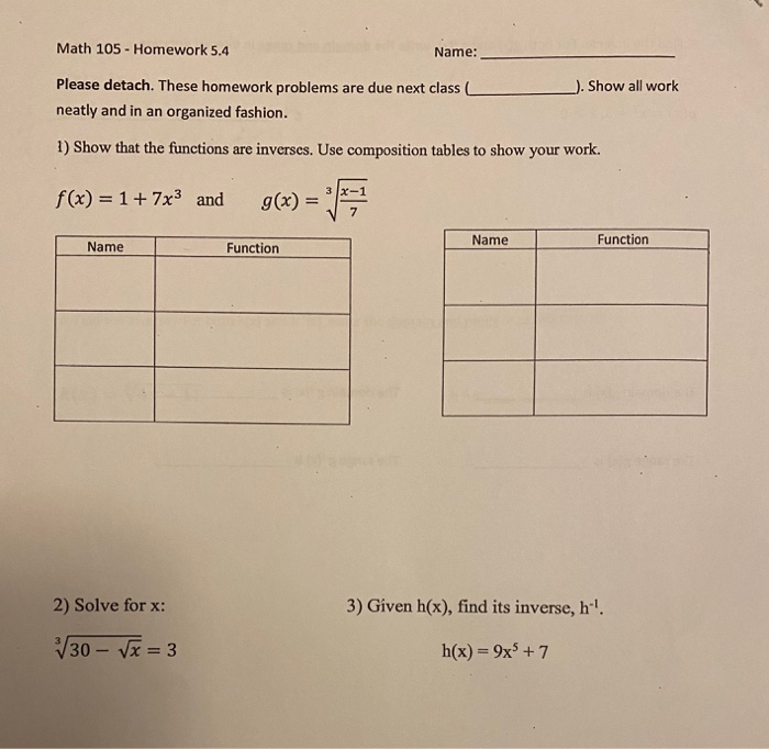 Solved Math 105 - Homework 5.4 Name: _). Show all work | Chegg.com