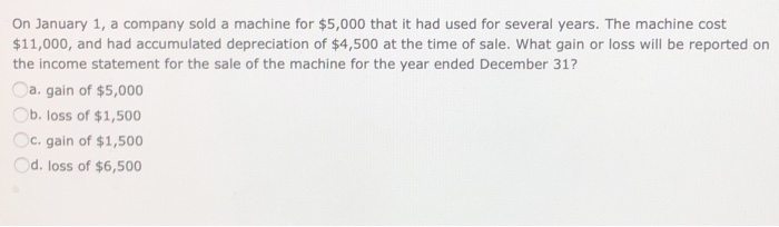 Solved On January 1, a company sold a machine for $5,000 | Chegg.com