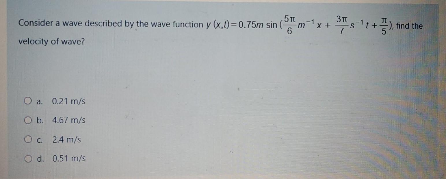 Solved Consider a wave described by the wave function y | Chegg.com