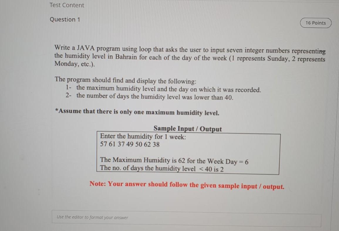Solved Test Content Question 1 16 Points Write a JAVA | Chegg.com