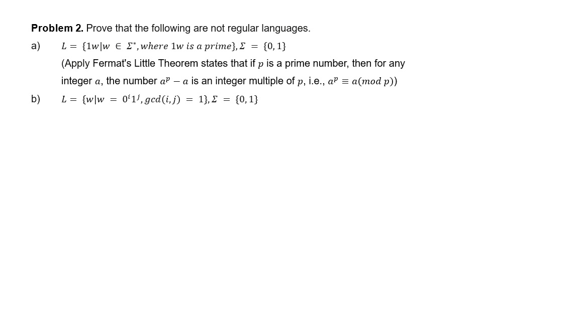 Solved Problem 2. ﻿Prove that the following are not regular | Chegg.com