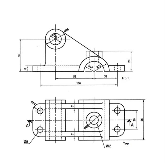 Solved Draw the given top view Draw section view A-A Draw | Chegg.com