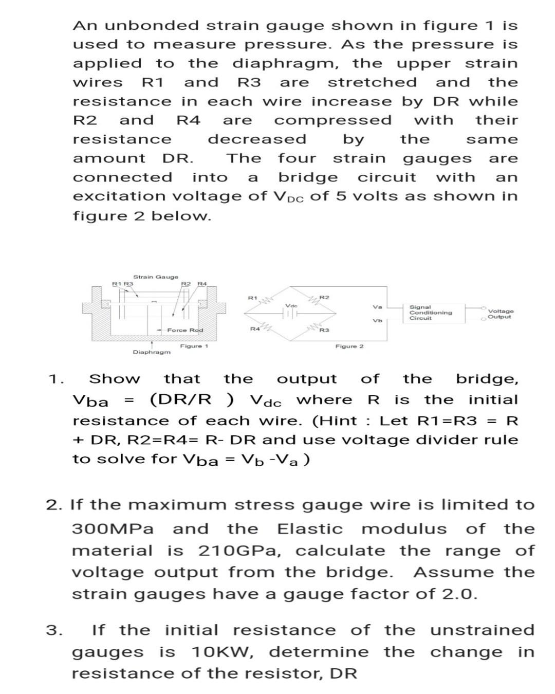 Solved An Unbonded Strain Gauge Shown In Figure 1 Is Used To | Chegg.com