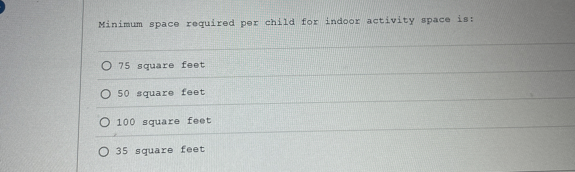 Solved Minimum space required per child for indoor activity