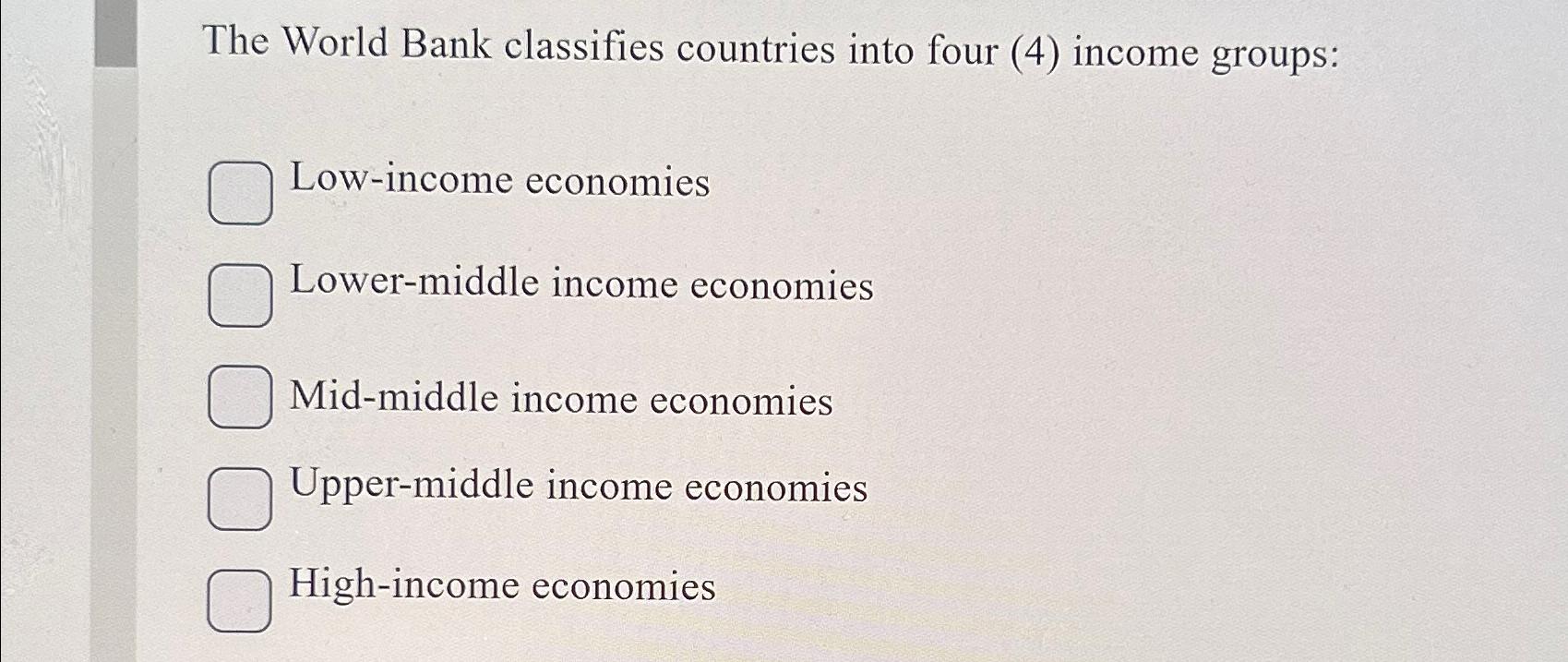 list of low income countries world bank