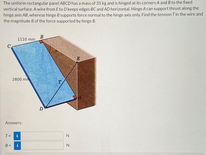 Solved The uniform rectangular panel ABCD has a mass of 31 | Chegg.com