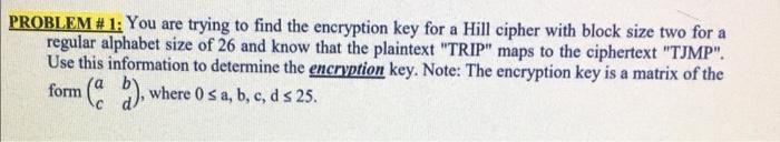 Solved PROBLEM # 1: You Are Trying To Find The Encryption | Chegg.com