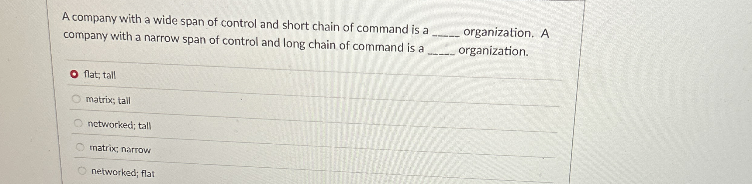 Solved A company with a wide span of control and short chain
