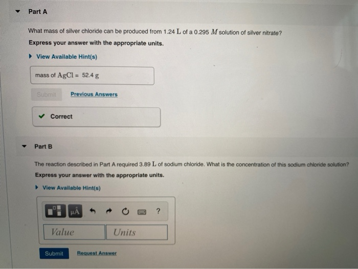 Solved Part A What Mass Of Silver Chloride Can Be Produced Chegg