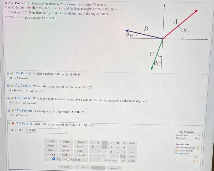 Solved (11\%) Problem 2: Consider The Three Vectors Shown In | Chegg.com