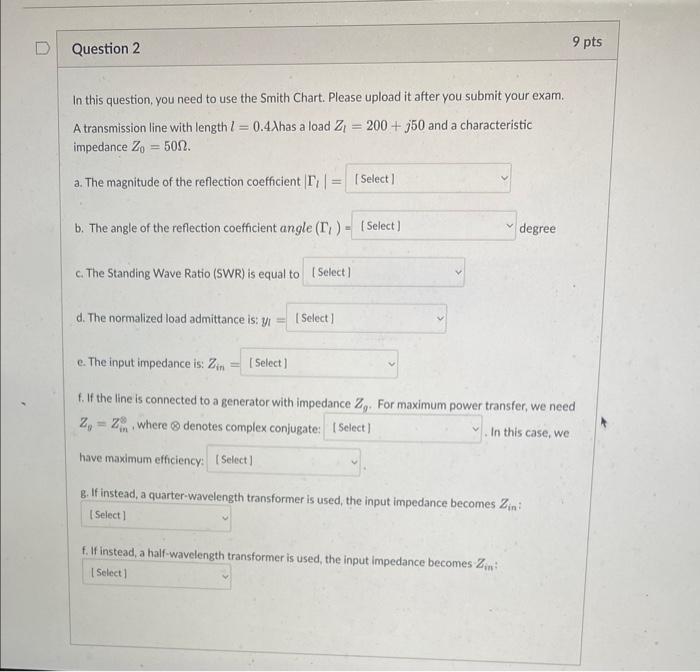 Solved In this question, you need to use the Smith Chart. | Chegg.com