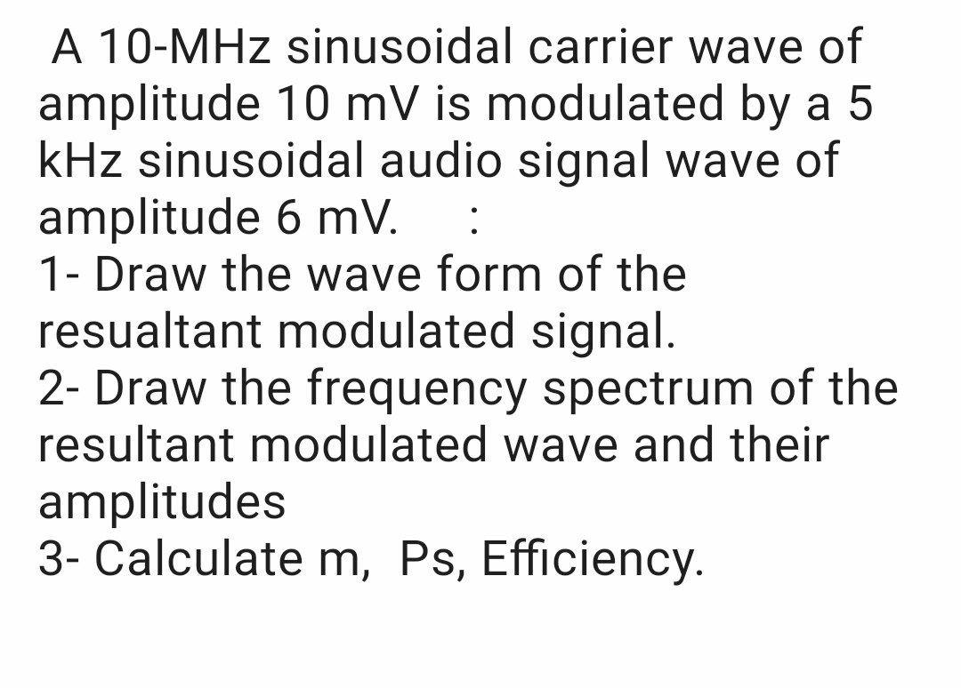 Solved A 10-MHz sinusoidal carrier wave of amplitude 10 mV | Chegg.com