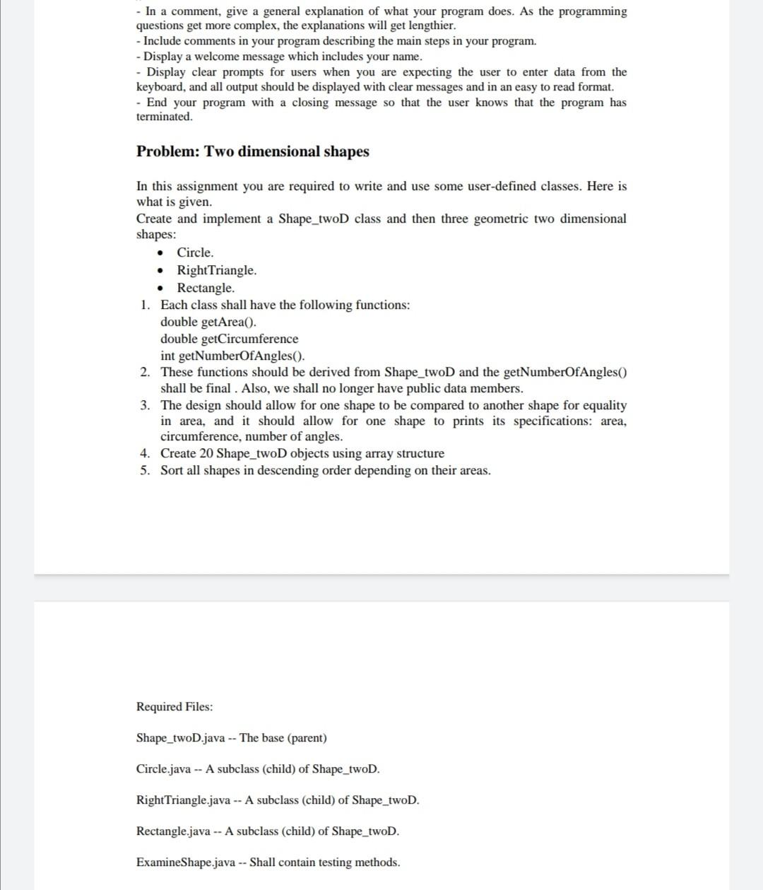 Solved Java code Include the following Write a java code : - | Chegg.com