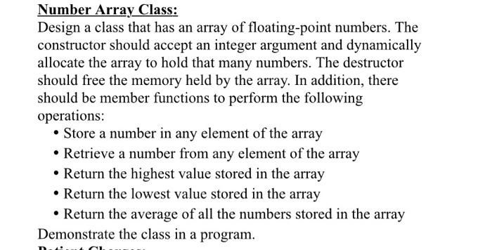 Solved Number Array Class: Design a class that has an array | Chegg.com
