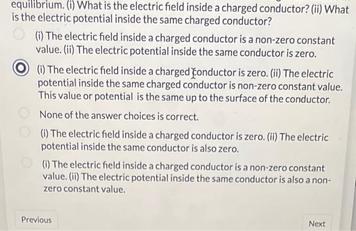 Solved equilibrium. (i) What is the electric field inside a | Chegg.com