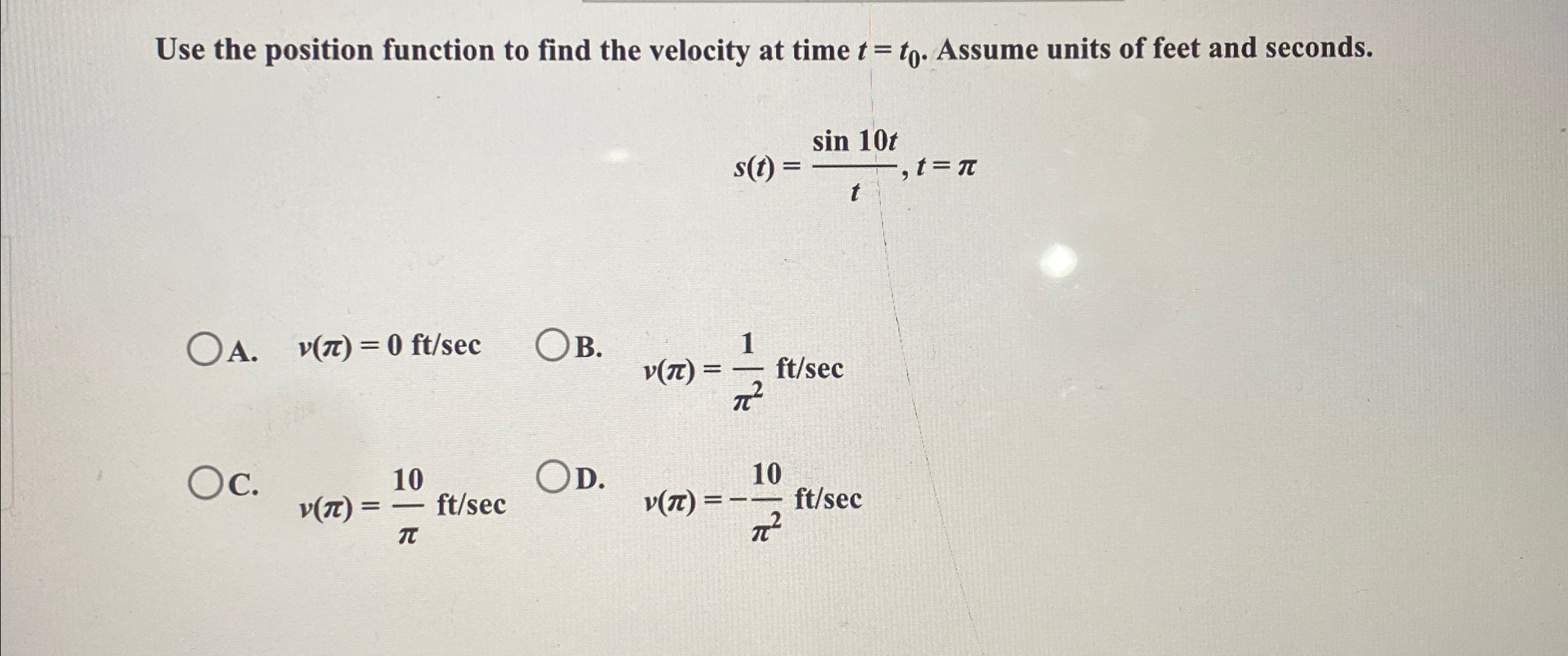 Solved Use the position function to find the velocity at | Chegg.com