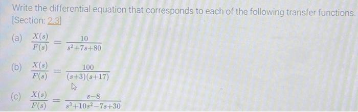 Solved Write the differential equation that corresponds to | Chegg.com
