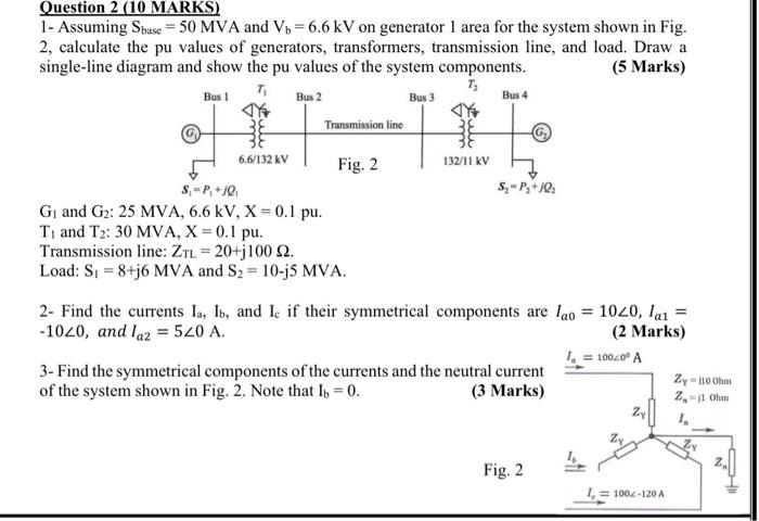 Solved Question 2 (10 MARKS) 1- Assuming Sbase = 50 MVA and | Chegg.com