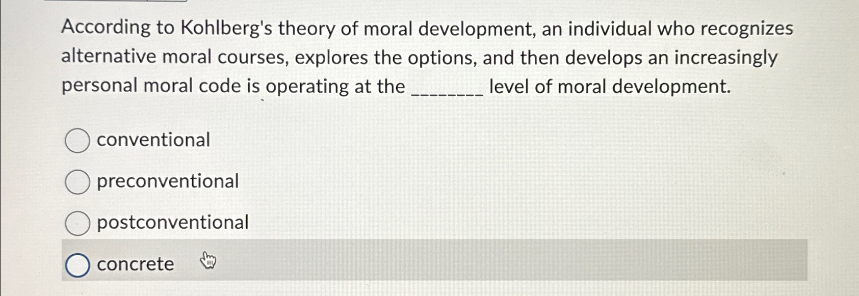 Solved According To Kohlberg's Theory Of Moral Development, | Chegg.com