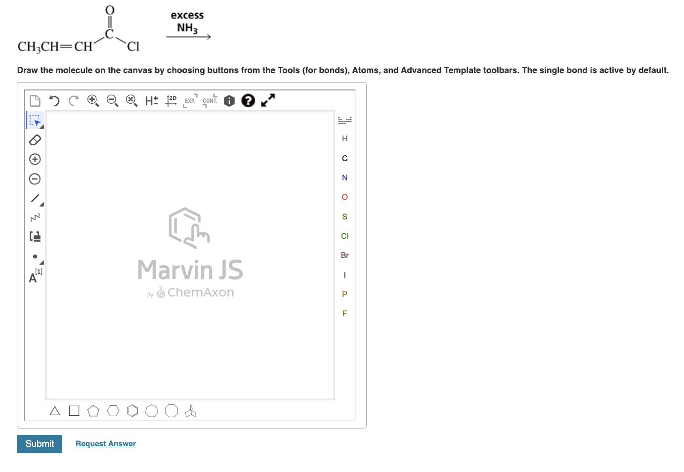 Solved Draw the molecule on the canvas by choosing buttons | Chegg.com