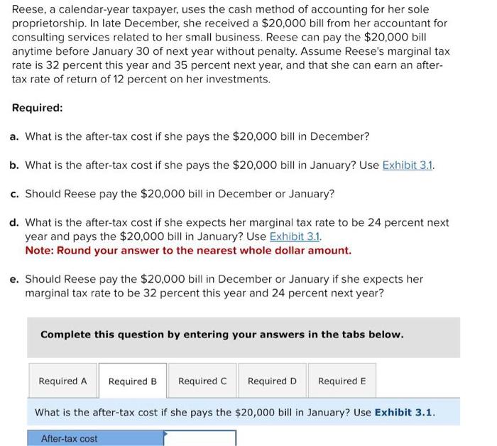 Solved Reese, a calendaryear taxpayer, uses the cash method