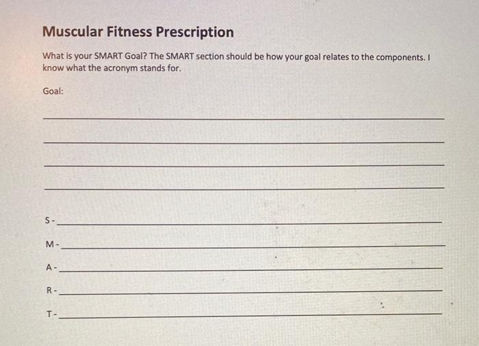 Muscular Fitness Prescription What is your SMART